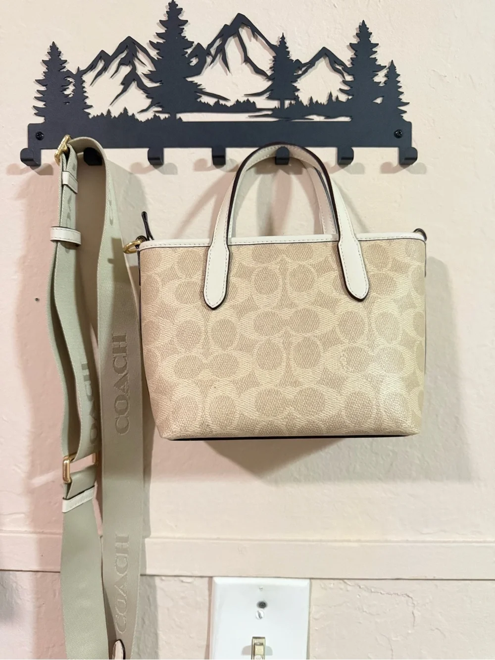 Coach Beige/Chalk Signature Crossbody Satchel with Detachable Strap